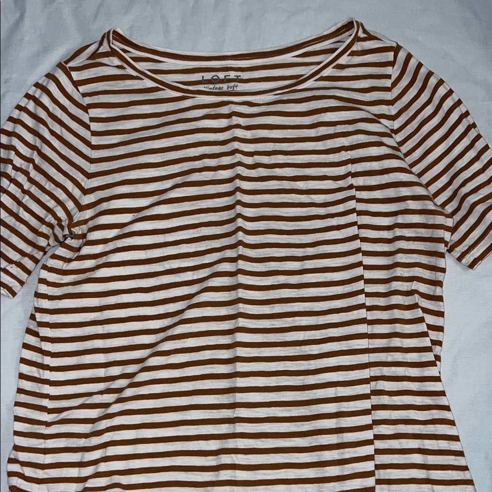 LOFT Vintage Soft Brown and White Striped Tee
